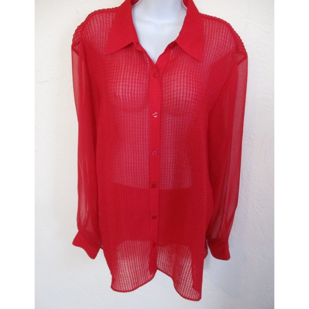 Notations Sheer Textured Button Up Size 1X